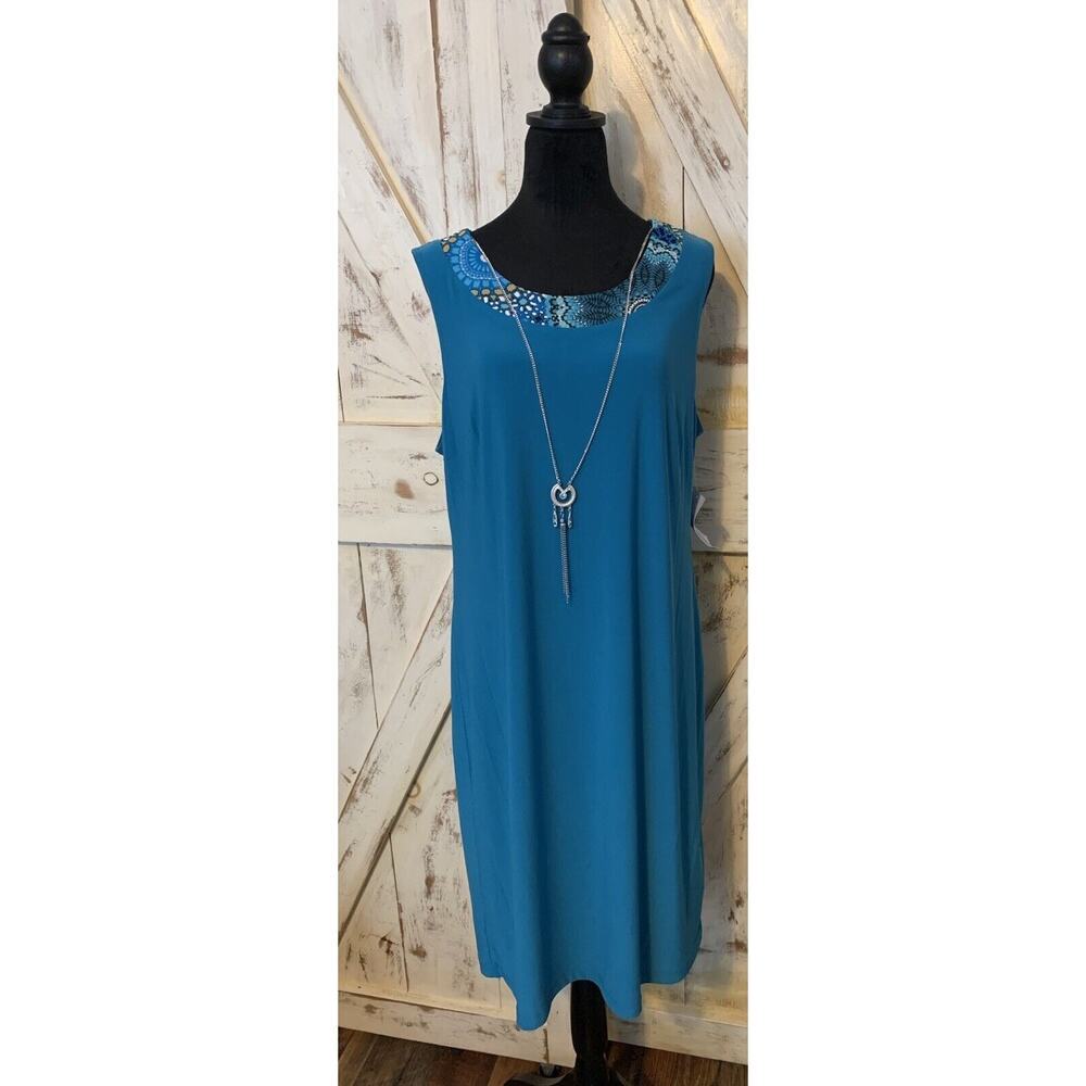 R&M Richards Women's Daytime Tank Dress & Removable Necklace (Collar Teal, 14)